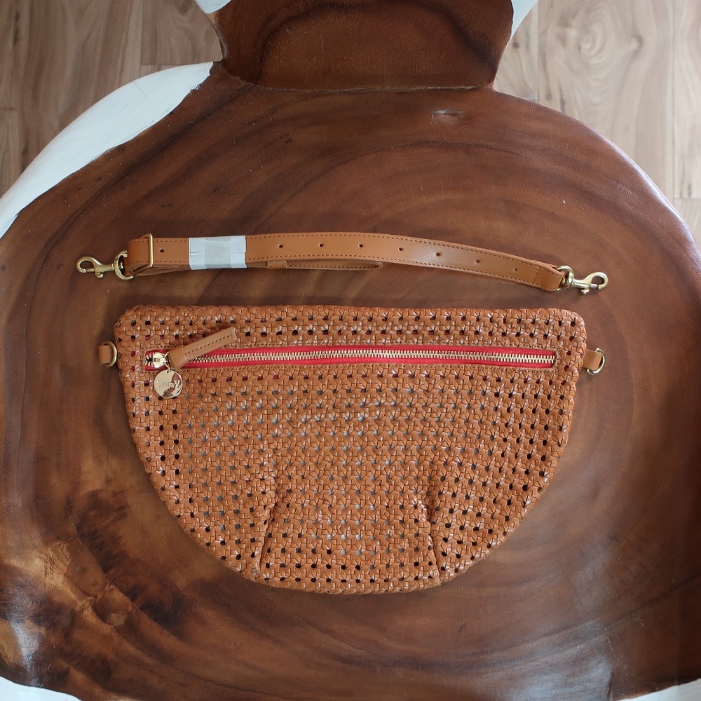 Clare V. Grande Fanny in Tan Rattan w/Red Zipper
